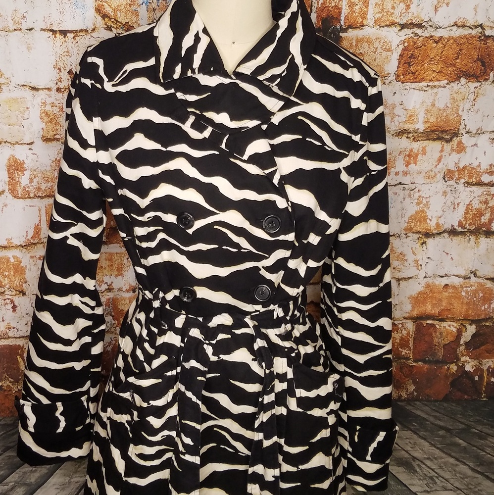 Black and white zebra print trench coat